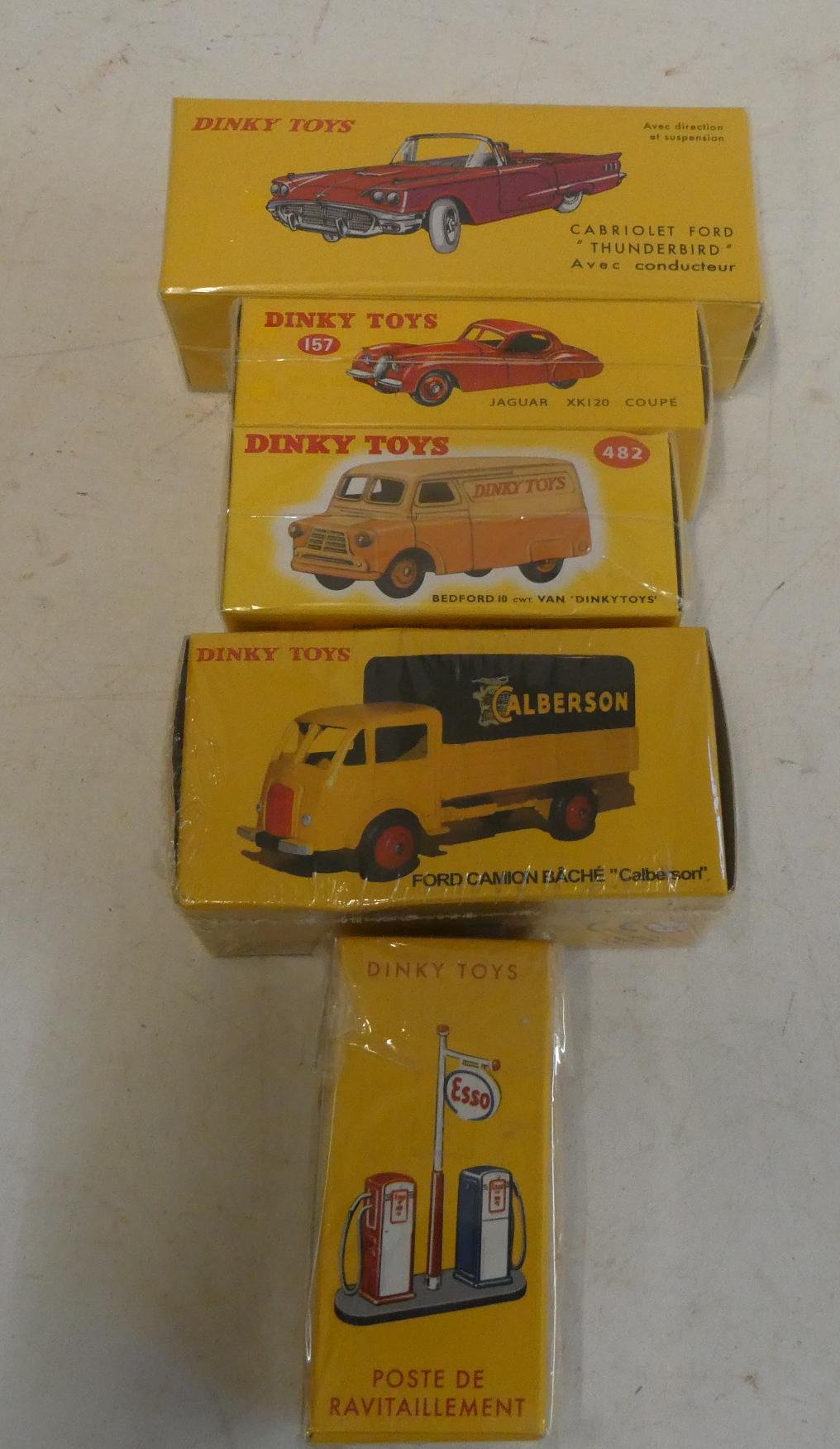 Atlas Dinky 555 Ford Thunderbird, 157 Jaguar XK120, 482 Bedford van, 25 Ford truck and 49d Petrol Image