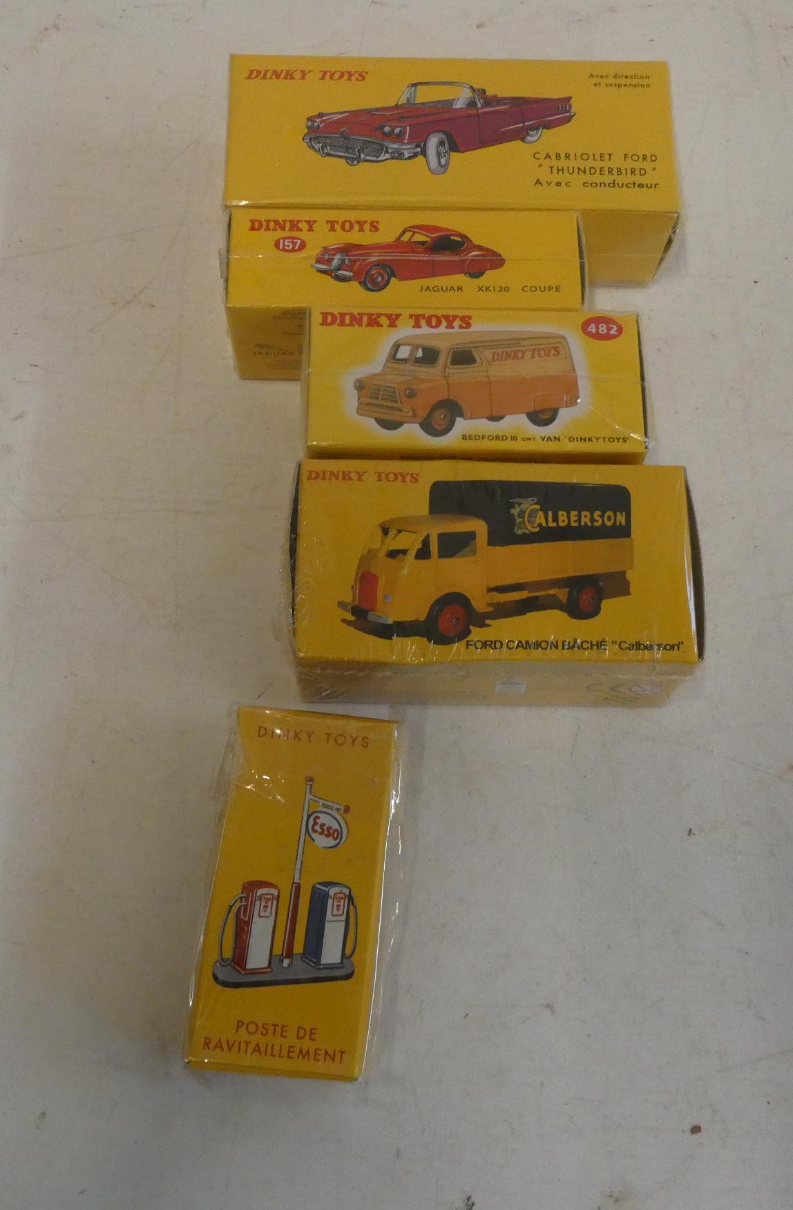 Atlas Dinky 555 Ford Thunderbird, 157 Jaguar XK120, 482 Bedford van, 25 Ford truck and 49d Petrol Image