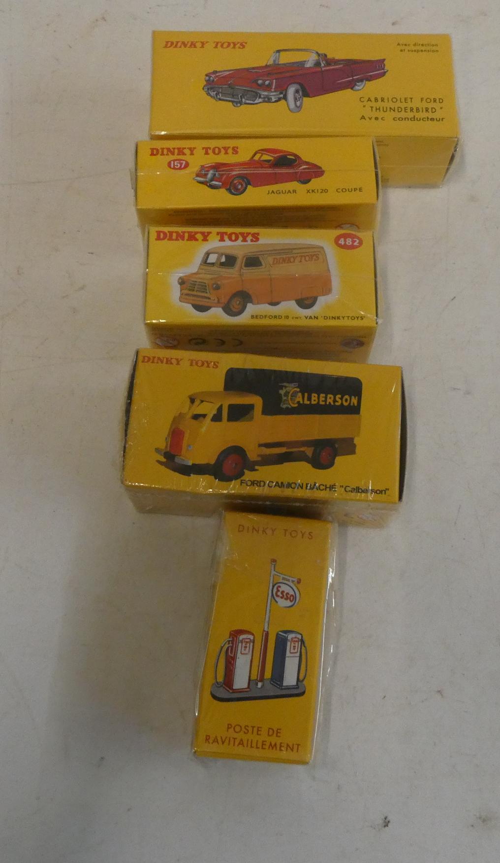Atlas Dinky 555 Ford Thunderbird, 157 Jaguar XK120, 482 Bedford van, 25 ford truck and 49d Petrol Image