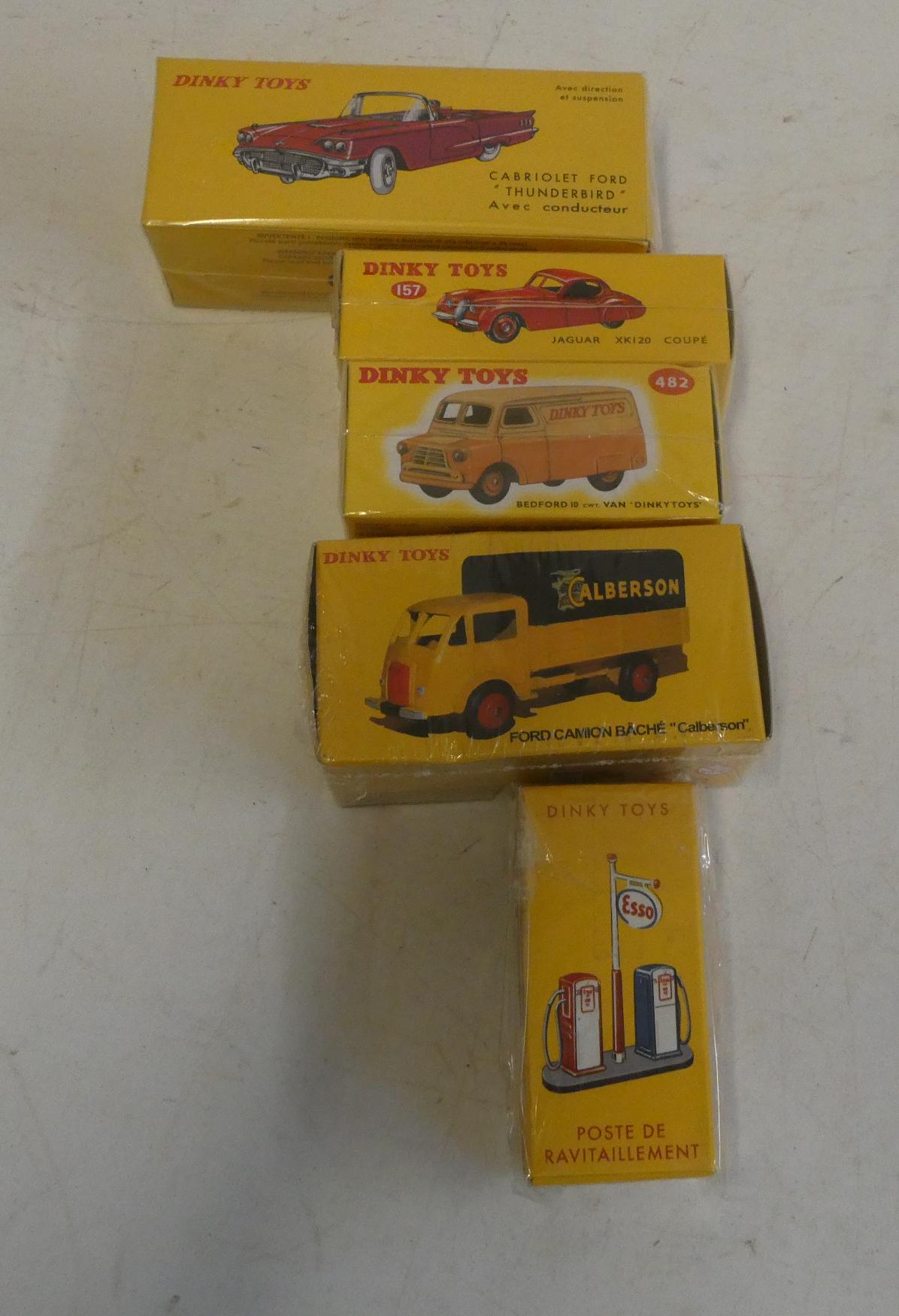Atlas Dinky 555 Ford Thunderbird, 157 Jaguar XK120, 482 Bedford van, 25 Ford truck and 49d Petrol Image