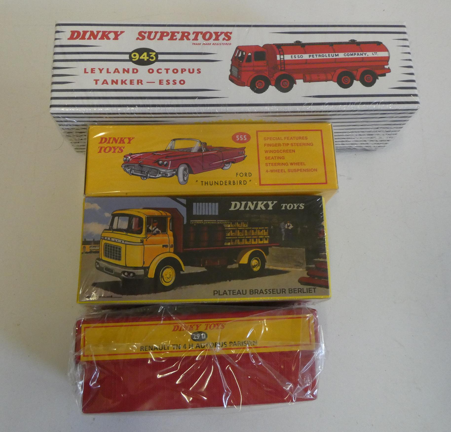 Atlas Dinky 943 Leyland Octopus, Esso tanker 555 Ford Thunderbird, 588 Kronenberg Beer truck and 29d Image