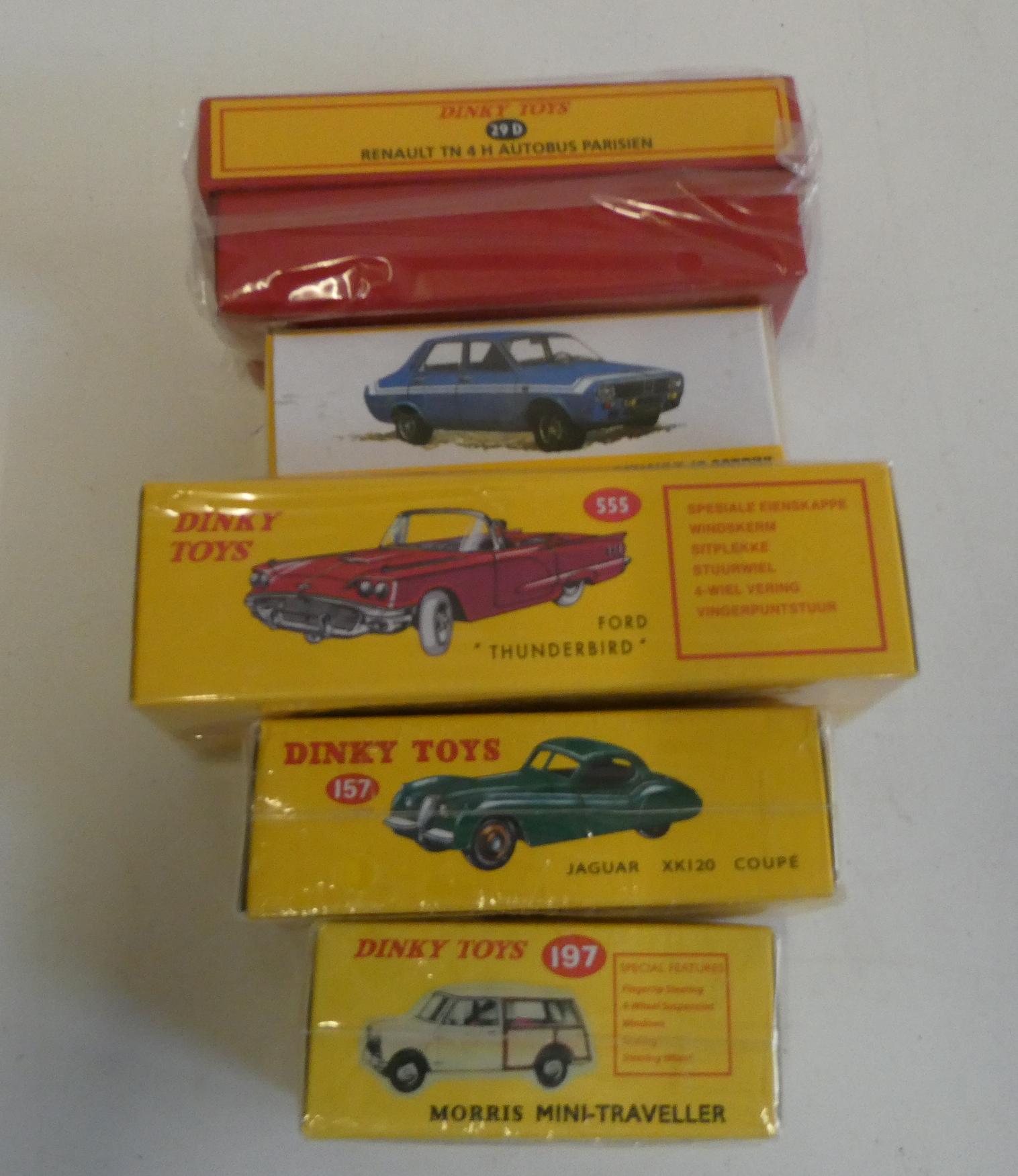 Atlas Dinky 555 Ford Thunderbird, 197 Morris Mini Traveller, 157 Jaguar XK120 Coupe, 29d Renault Image