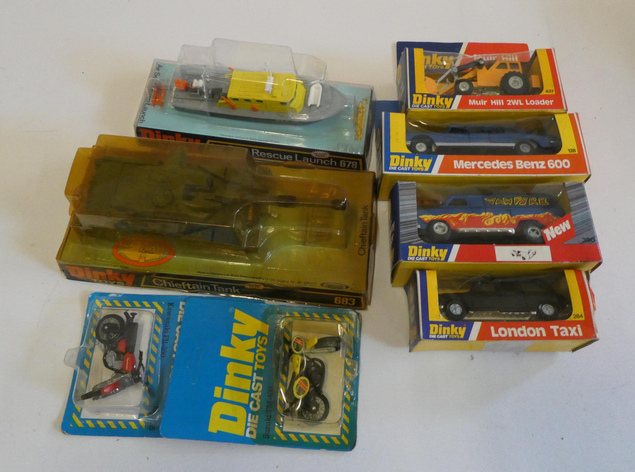 Dinky Muir Hill Loader, London Taxi, Mercedes Benz 600, Freeway cruiser, Air Sea Rescue launch, Image