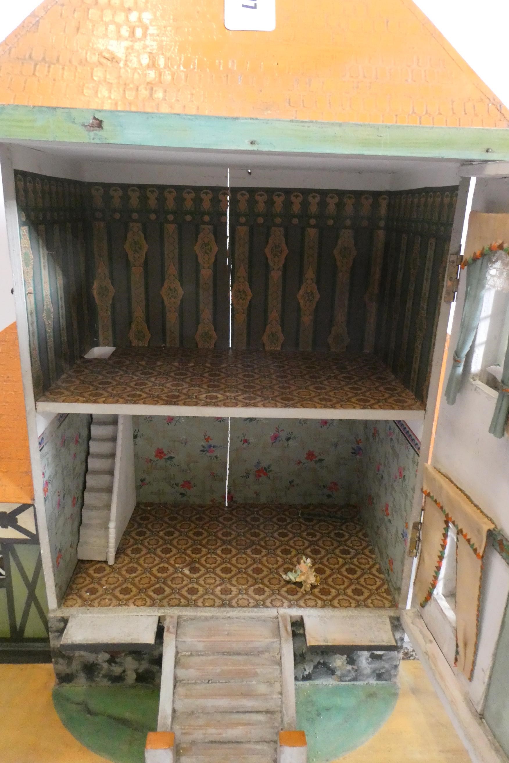 A Bavarian style German wooden dolls house, early/mid 20th century, 1/16th scale, with 2 split Image