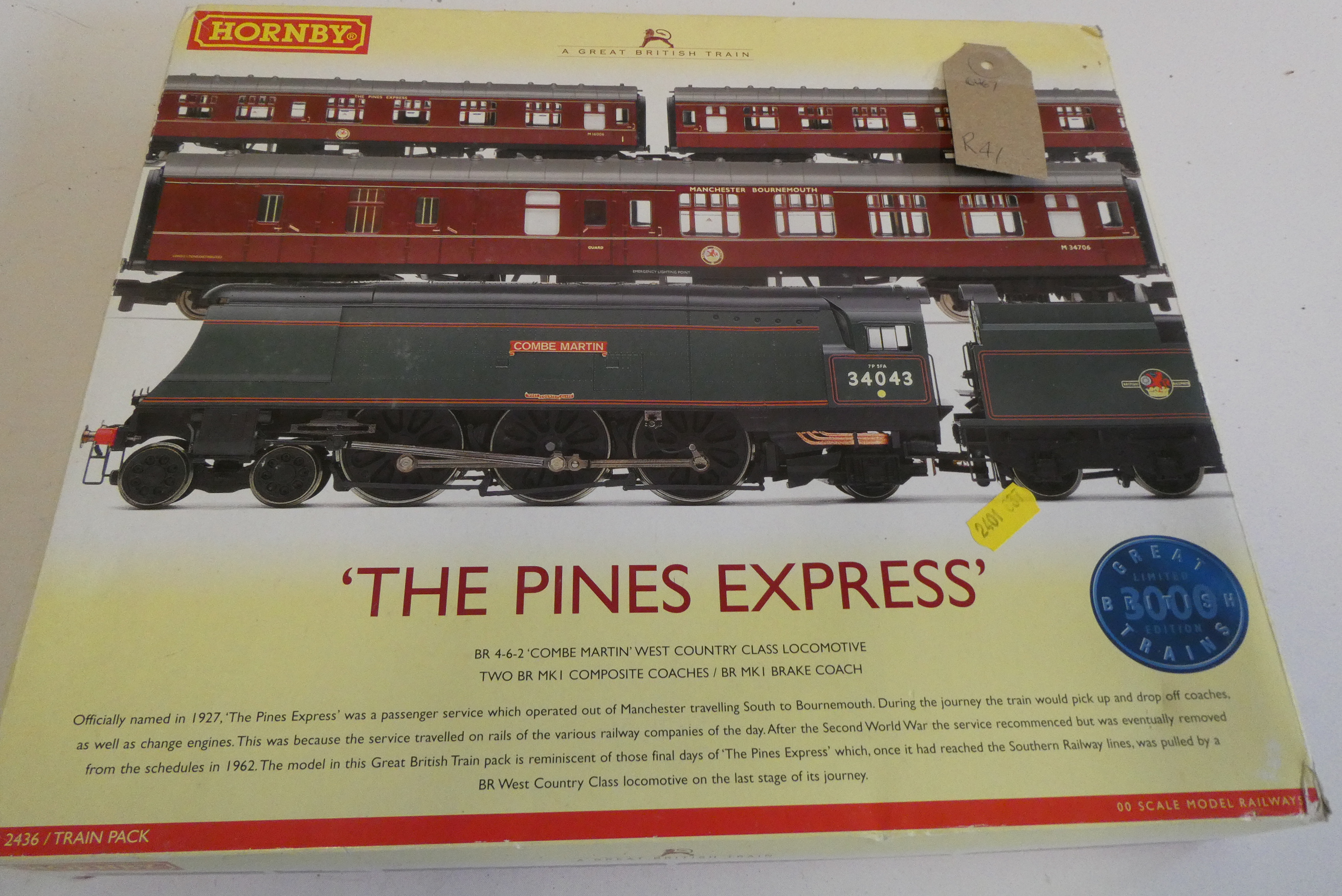 Hornby The Pines Express Train pack with West Country class locomotive and three BR Coaches, boxed, Image