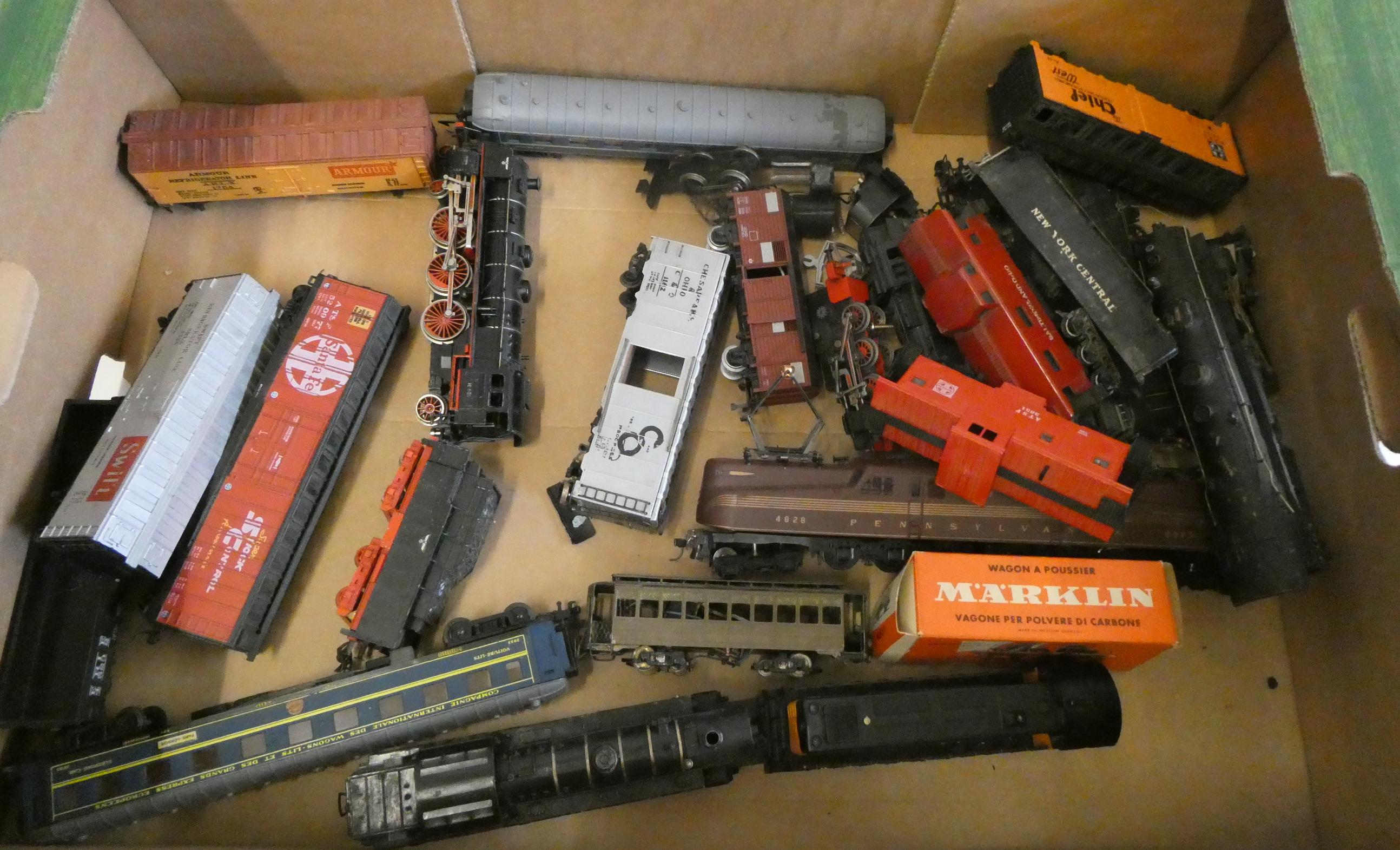 Unboxed playworn Continental and American locomotives and wagons by Fleischmann and others, some Image