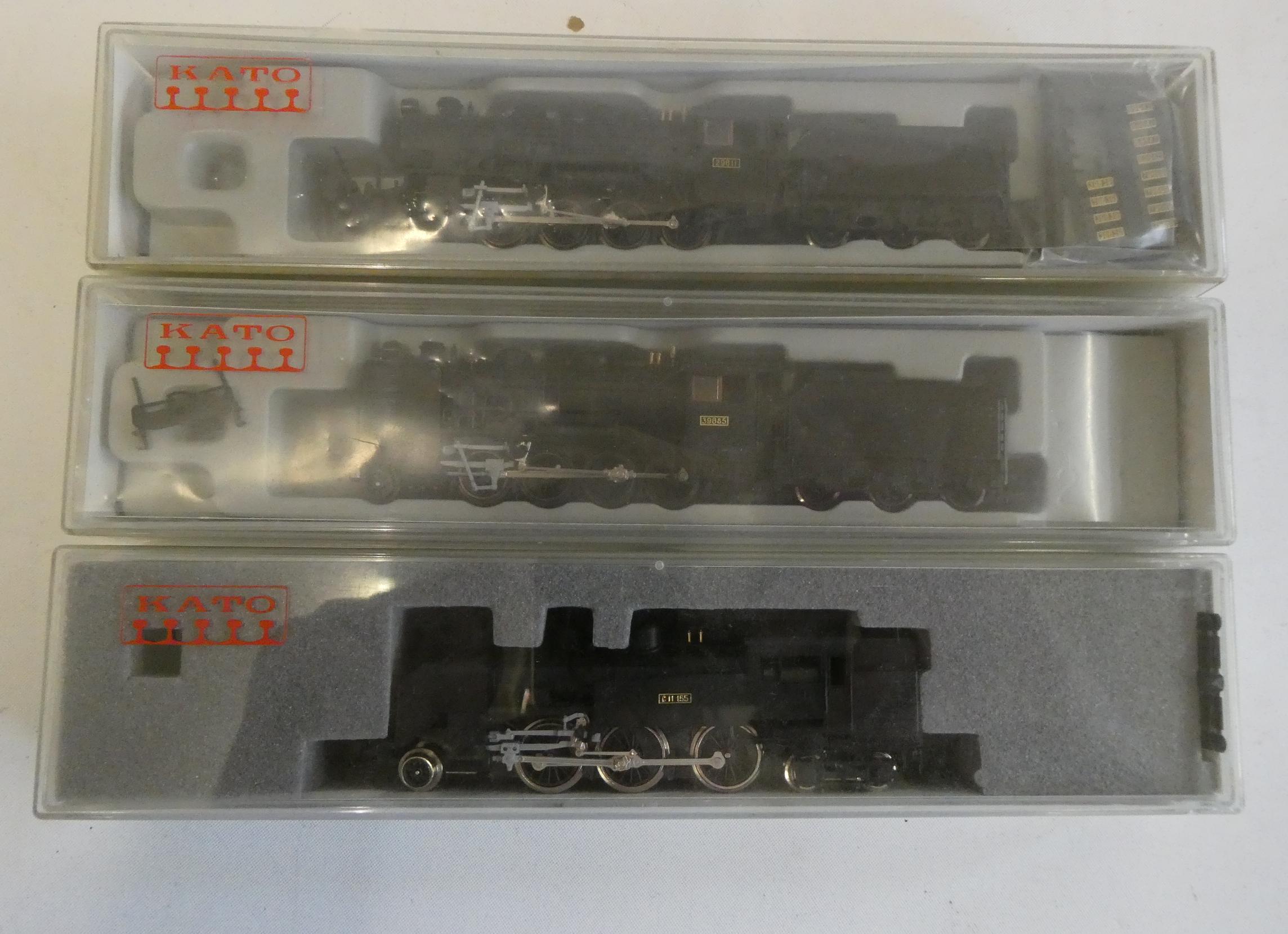 Three KATO N gauge Japanese steam locomotives comprising 2002 C11 2-6-4 tank, and two 9600 class Image