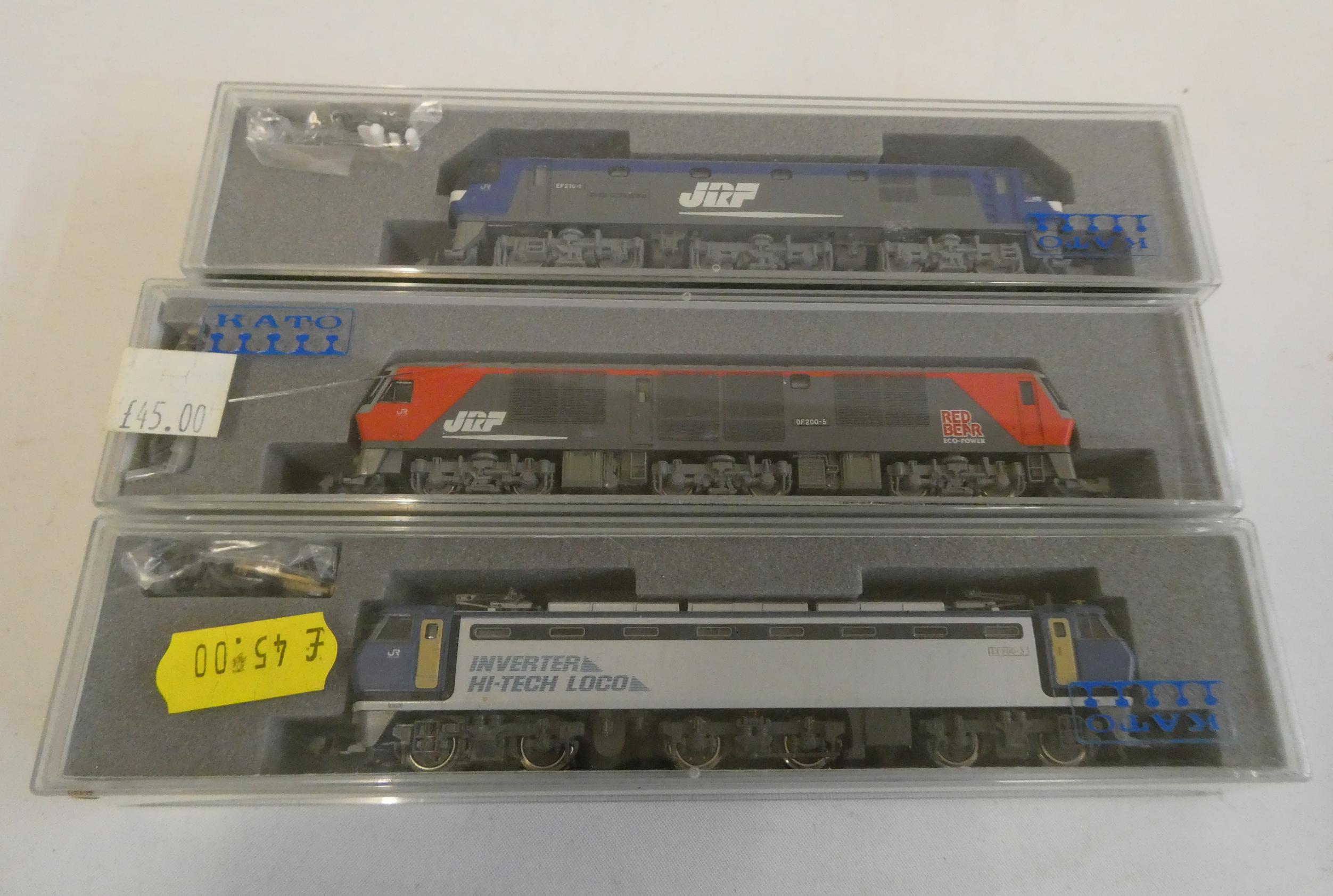 Three KATO N gauge Japanese EF210 Diesel, DF200 Diesel and EF200 diesel, all items boxed, excellent Image