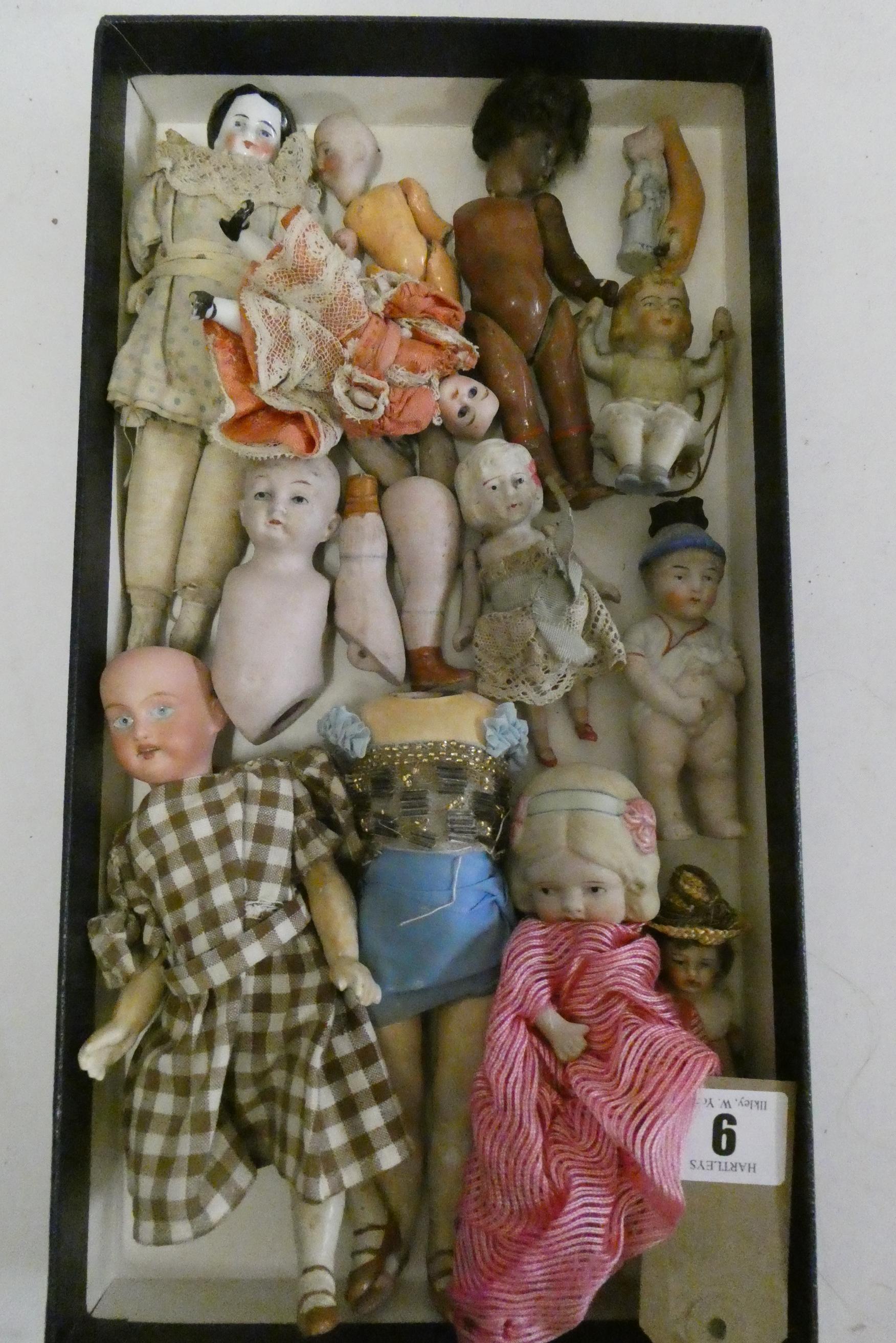 Collection of miniature dolls, including an all bisque nippon doll, a Victorian china head doll and Image