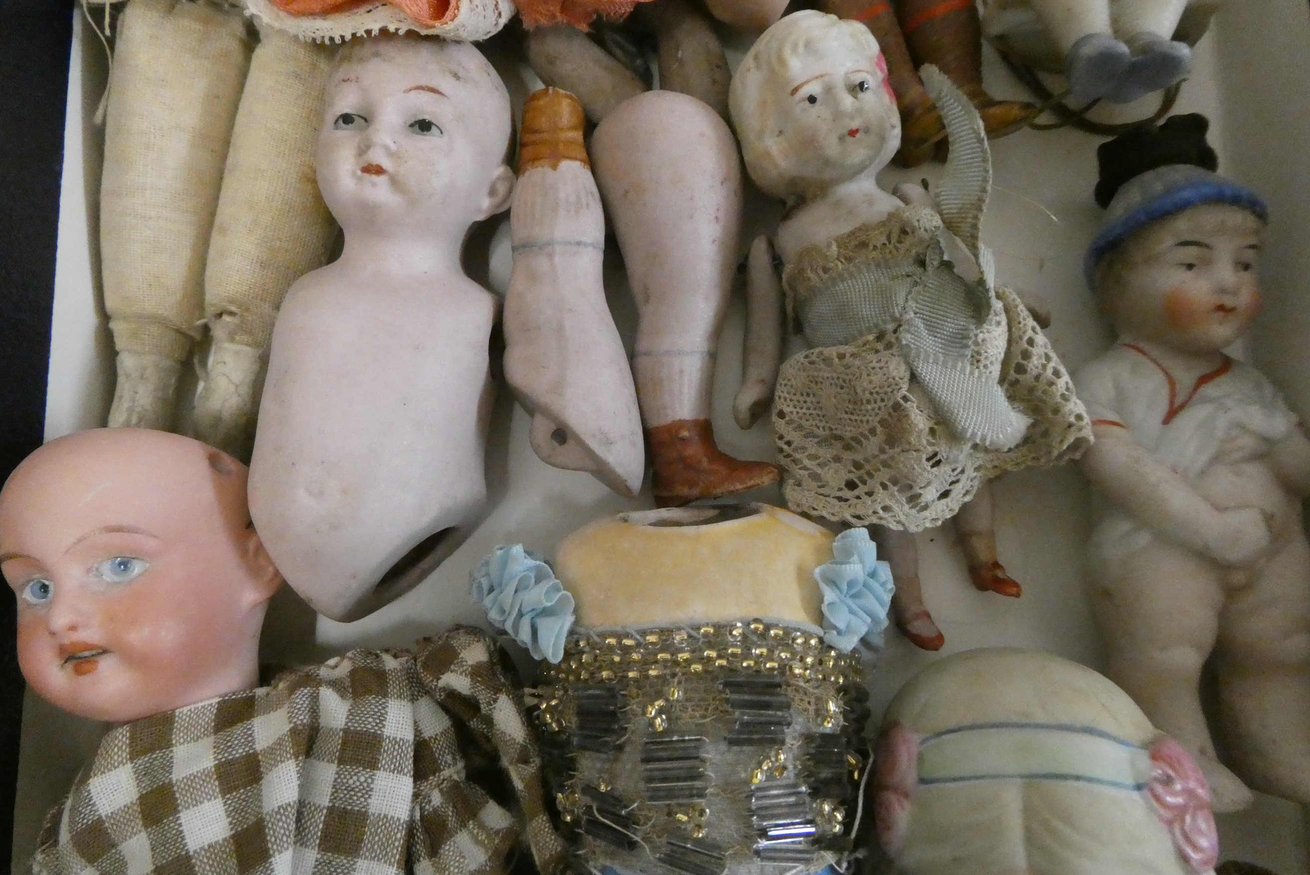 Collection of miniature dolls, including an all bisque nippon doll, a Victorian china head doll and Image
