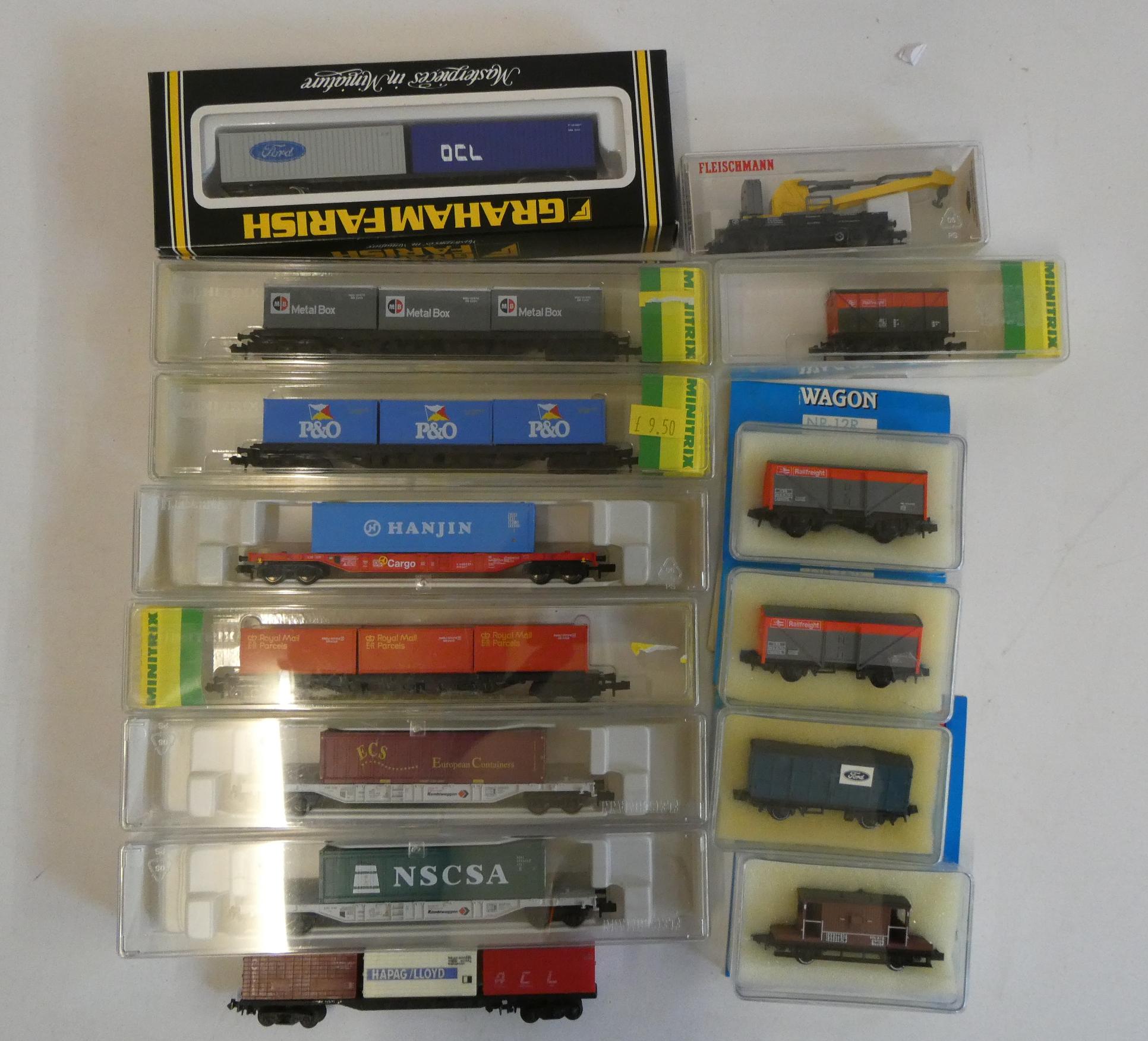 Fourteen N gauge modern image rolling stock by Fleischmann, Graham Farish and Minitrix, all items Image