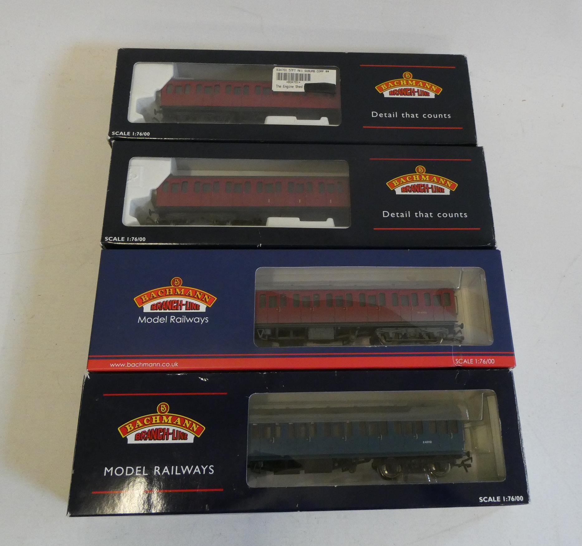 Bachmann BR Suburban coaches, three finished in red and one in blue, all items boxed, excellent Image
