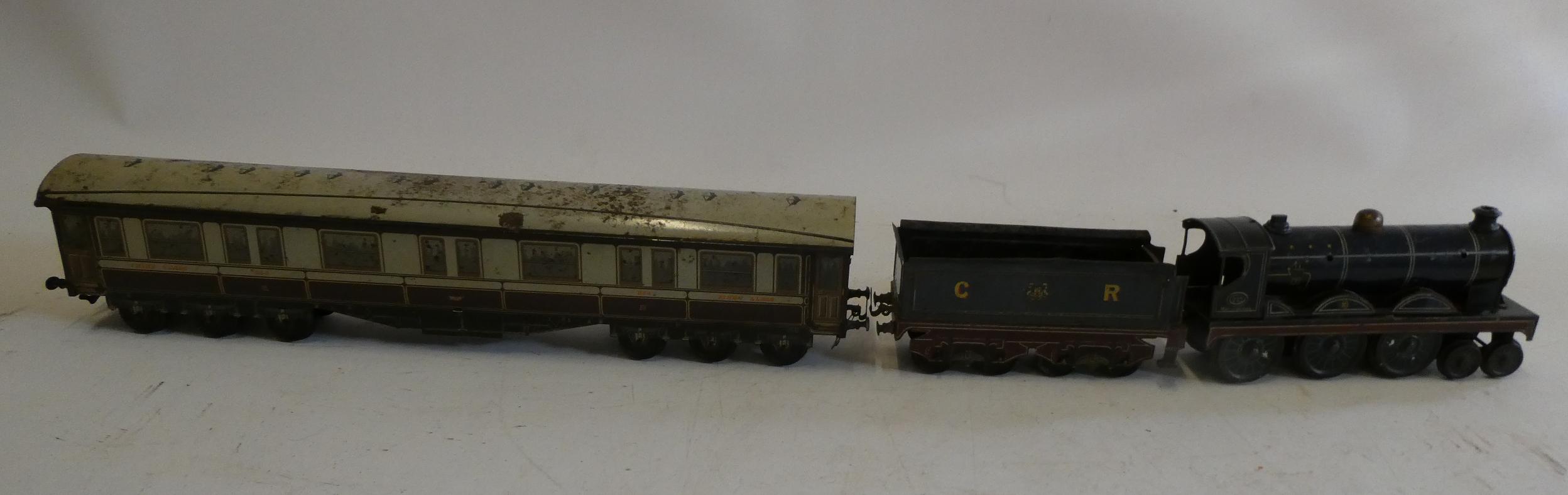 Carrette clockwork Floor Train Caledonian Railway Advertising model with C.R. Locomotive and coach, Image