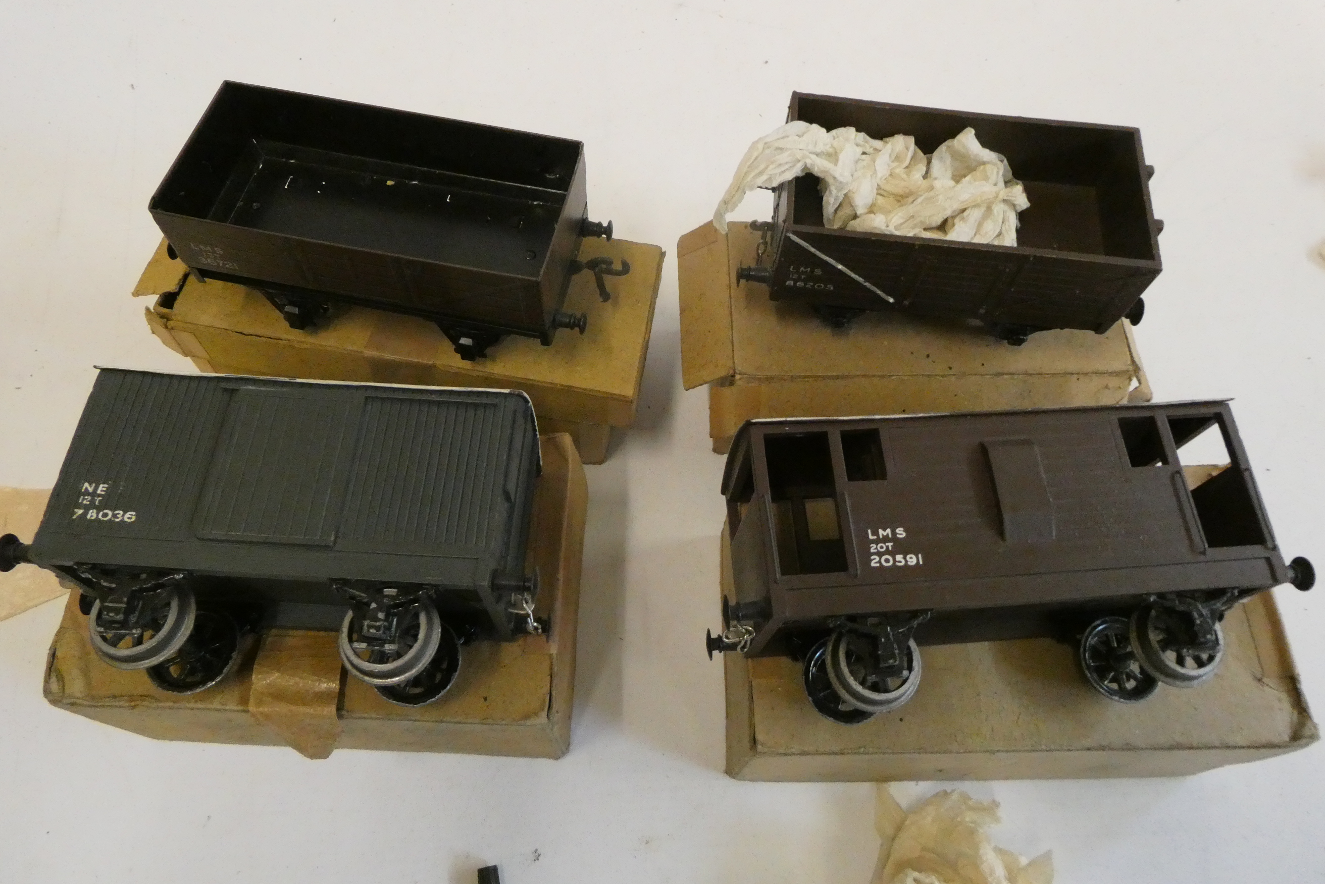Four Bassett-Lowke goods wagons, Winteringham, Leeds models, boxes fair, models good+ Image