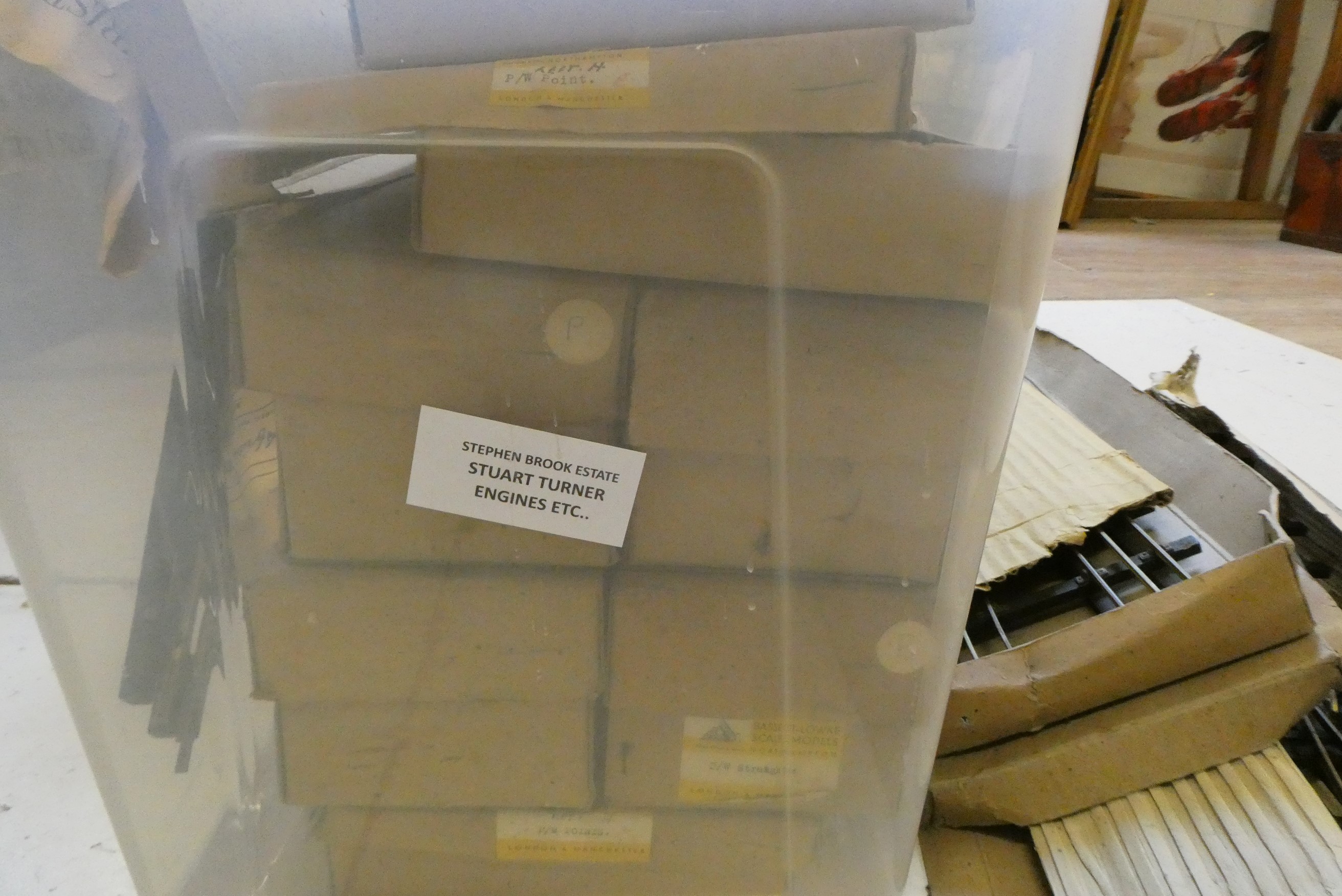 A quantity of Basset-Lowke wooden batten 3-rail track including straight curved and points, some Image