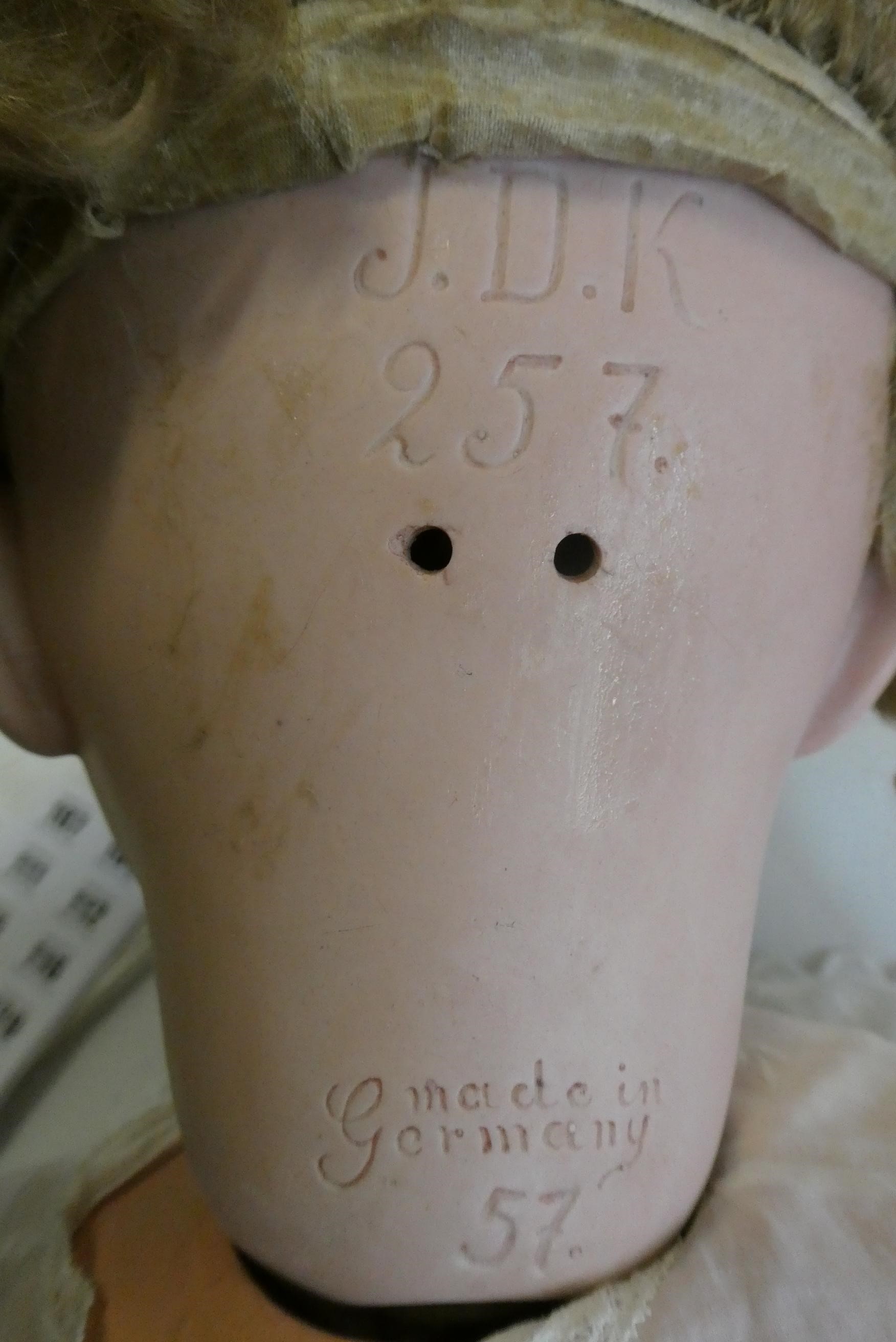 A J.D. Kestner bisque socket head character doll, with brown glass sleeping eyes, open mouth, Image