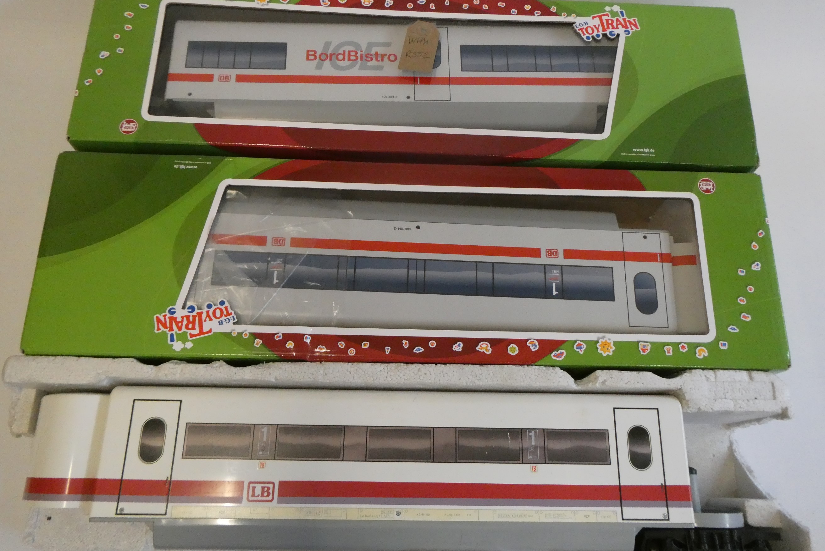 LGB Three car L.C.E train and extra coach, boxed, fair to good Image