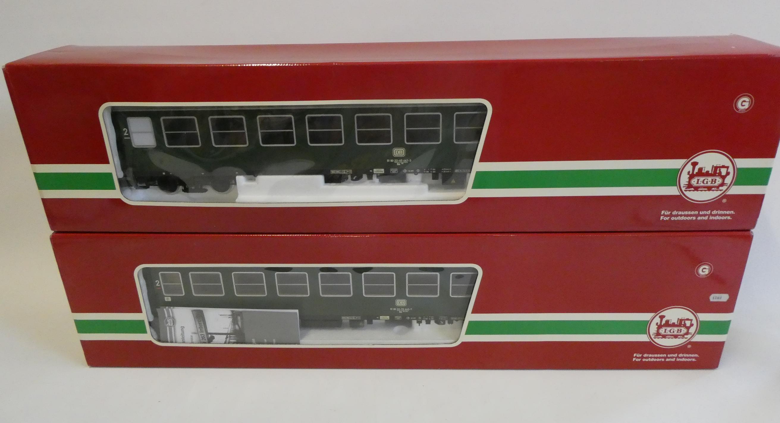 Four DB bogie passenger coaches by LGB and Piko comprising two silver ABnb720 and ABnb703 and two Image
