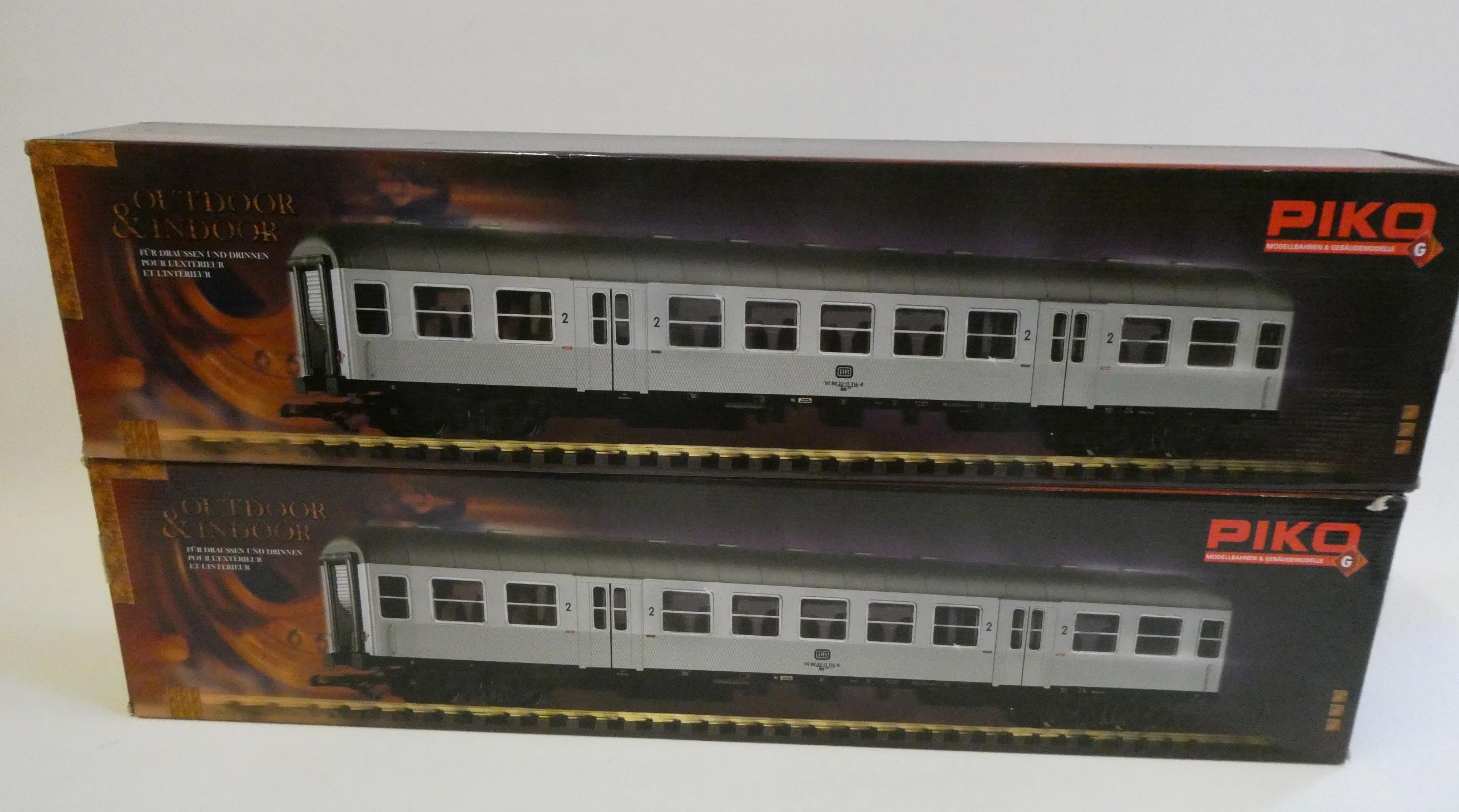 Four DB bogie passenger coaches by LGB and Piko comprising two silver ABnb720 and ABnb703 and two Image