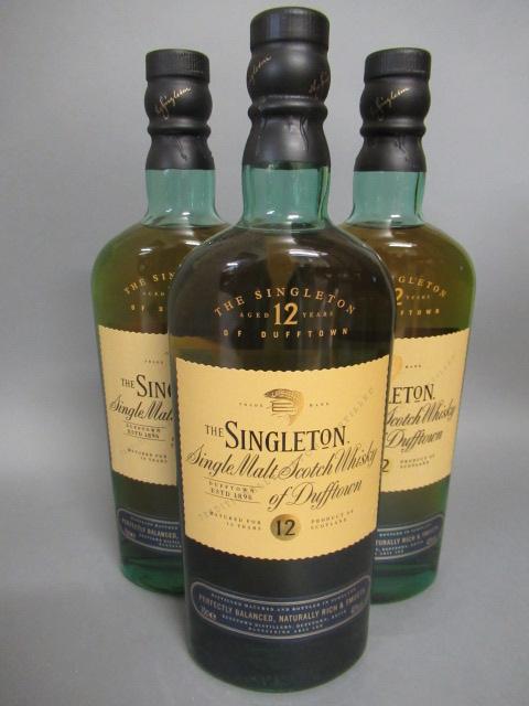 Three bottles Singletons 12 year old single malt whisky (Est. plus 21% premium inc. VAT) Image