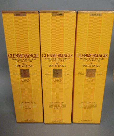 Three bottles Glenmorangie 10 year old "The Original" single malt whisky Image