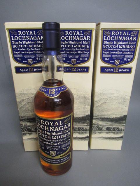 Three bottles Royal Lochnagar 12 year old single malt whisky Image