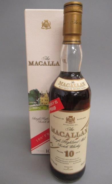 One bottle Macallan 10 year old 100° proof single Highland malt scotch whisky Image