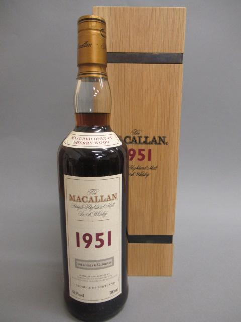 One bottle Macallan 1951 single Highland malt Scotch whisky Image