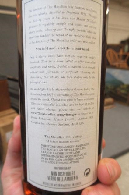 One bottle Macallan 1951 single Highland malt Scotch whisky Image