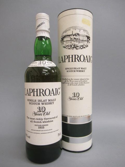 One bottle Laphroaig 10 year old single Islay malt Scotch whisky Image