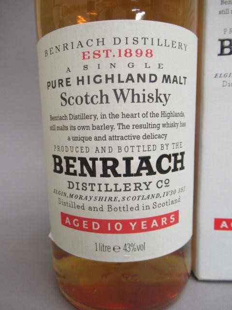 One litre Benriach 10 year old pure Highland malt Scotch whisky Image