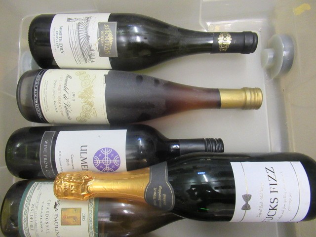 Thirteen bottles and one half bottle of European and New World wine Image