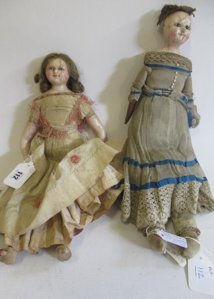 Two Victorian wax shoulder head dolls Image