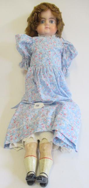 A large Victorian wax shoulder head doll Image