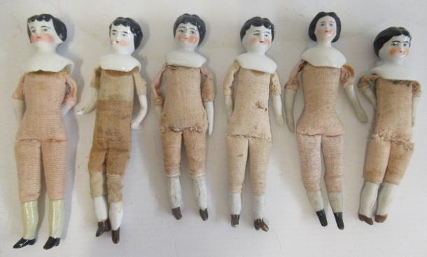 Six china head miniature dolls Image