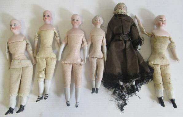 Six bisque shoulder head miniature dolls Image