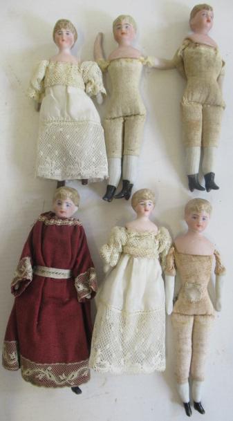 Six bisque shoulder head miniature dolls Image