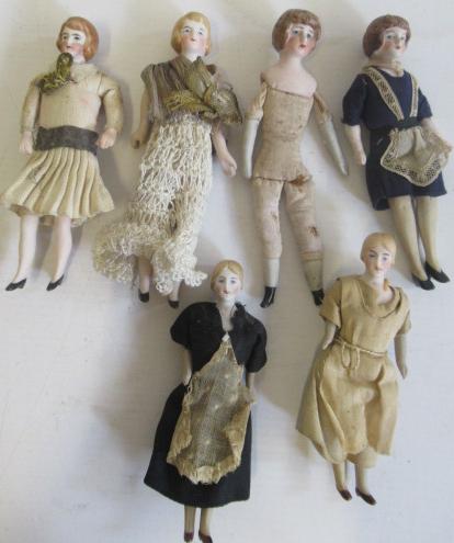 Six bisque shoulder head miniature dolls Image