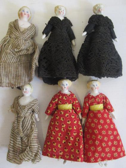 Six bisque shoulder head doll's house dolls Image