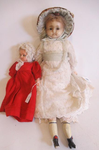 Two Victorian wax shoulder head dolls Image