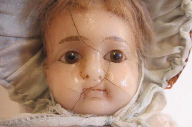 Two Victorian wax shoulder head dolls Image