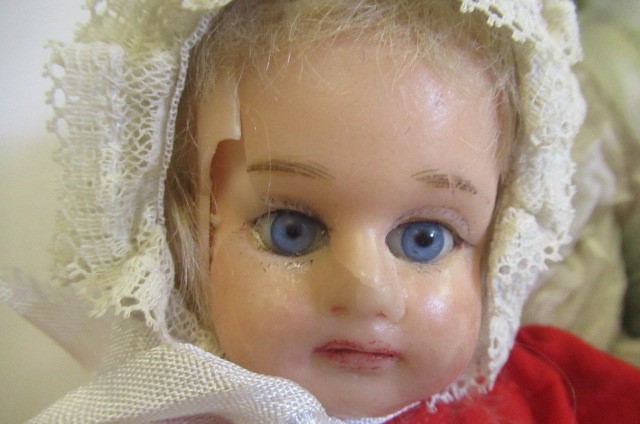 Two Victorian wax shoulder head dolls Image