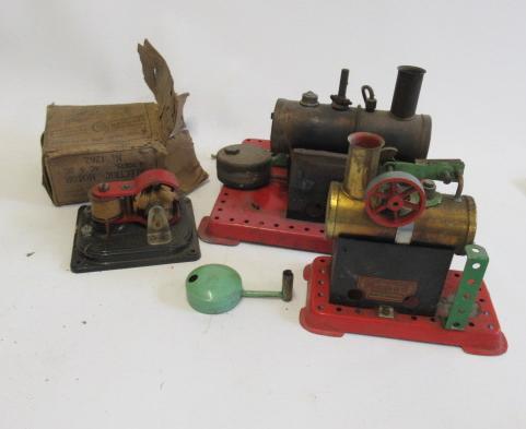 Two Mamod steam engines No1 and No3 and an ESL 4v electric motor Image