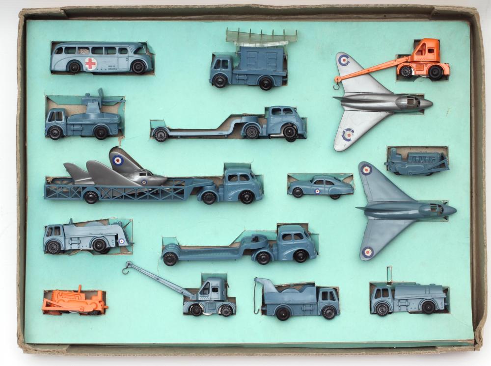Triang Minic Push and Go R.A.F. Presentation Set with R.A.F. vehicles and three jet aircraft Image