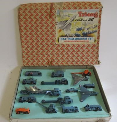 Triang Minic Push and Go R.A.F. Presentation Set with R.A.F. vehicles and three jet aircraft Image