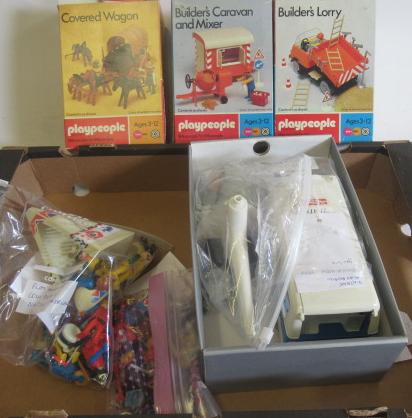 1970's Playmobile figures and vehicles including builder's lorry Image