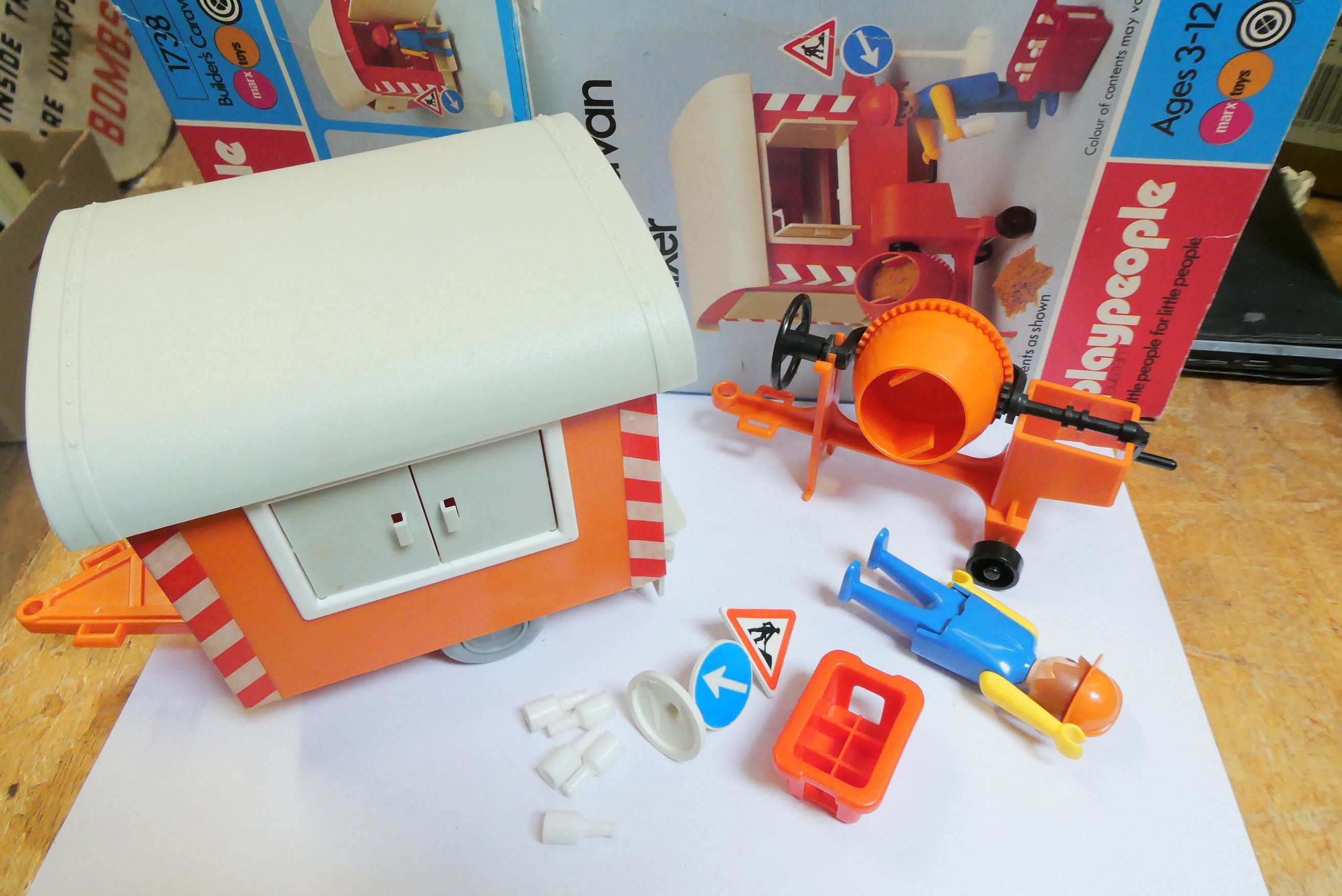 1970's Playmobile figures and vehicles including builder's lorry Image