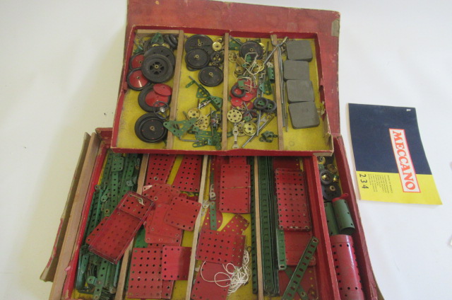 Playworn Meccano parts including red/green plates Image