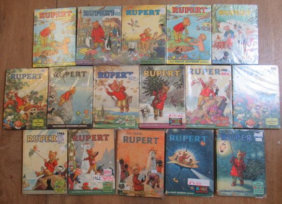 Sixteen Daily Express Rupert Annuals from 1970 Image