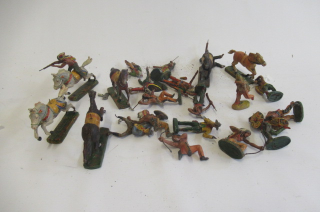 Playworn Elastolin cowboys and indians figures including horses and riders Image